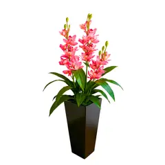 GENERICO - Orquídea Artificial Rosa 3 Varas Con Macetero Decorativo + Macetero Negro
