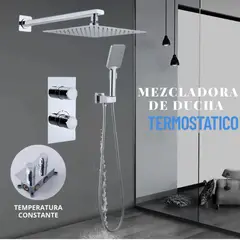 FRATELLI - Mezcladora Termostática Empotrada para Ducha Cuadrada Cromada con Cabezal y Teléfono