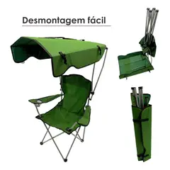 GENERICO - Silla Plegable Camping Con Toldo Y Portavaso Verde