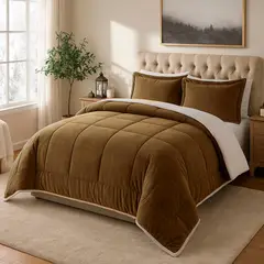 GENERICO - EDREDON 1.5 PLAZA INVERNIA SET FELPA CAMELLO CON SHERPA + FUNDAS DE ALMOHADA PROMO