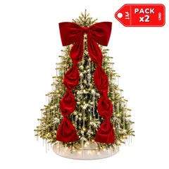 INSPIRA MARKET - Pack x 2 Lazo Navideño Decorativo para Árbol y Puertas de 2 Metros Color Rojo Intenso