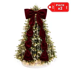 INSPIRA MARKET - Pack x2 Lazos Navideño Decorativo para Árbol y Puertas de 2 Metros Color Rojo Vino