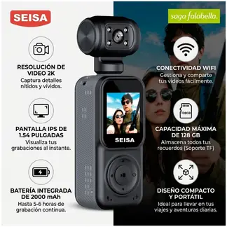 SEISA - Cámara Grabadora de Video Portátil SEISA JLY-Q52 2K WiFi Pantalla IPS 1.54" 128GB