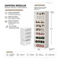 GENERICO - Zapatera Organizador Para 18 Pares Con Puertas Acrílicas Imantadas  - Blanco