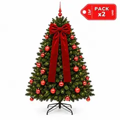 INSPIRA MARKET - Pack x2 Lazos Navideños Decorativos para Árbol Color Rojo Intenso 150 x 50 cm