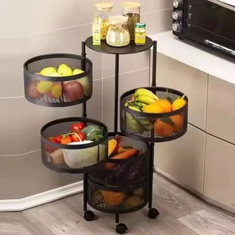 Organizador Frutero Verdulero 5 niveles Redondo Color Negro Acero Inoxidable