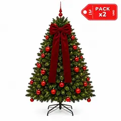 INSPIRA MARKET - Pack x2 Lazos Navideños Decorativos para Árbol Color Rojo Vino 150 x 50 cm