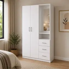 Pelikano - Ropero Blanco de 2 Puertas con Espejo y 3 Cajones | Innovaciones Lumik
