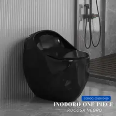 FRATELLI - Inodoro One Piece Ovalado Negro Rocoso GAIA con Botón Dual y Tapa Cierre Suave