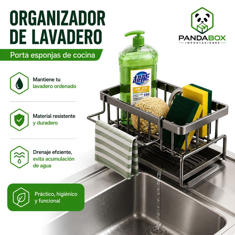 Organizador De Lavadero De Cocina Multifuncional Con Bandeja de Drenaje Negro