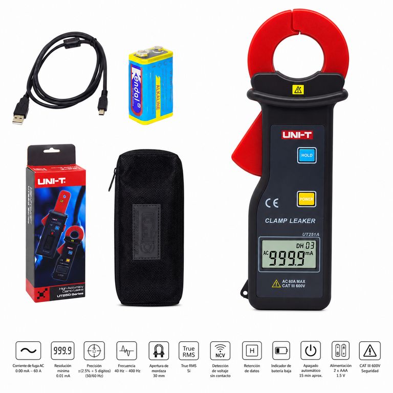 Pinza Amperimétrica de Corriente de Fuga 60A AC UT251A UNI-T