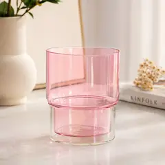 GENERICO - 6 Vasos Doble Pared Rosado 350 ml Para Bebidas Frias y Calientes