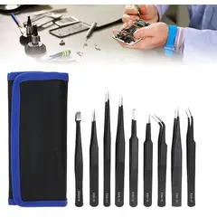 GENERICO - Pinzas Antiestaticas 9pcs con estuche para Electronica, reparaciones