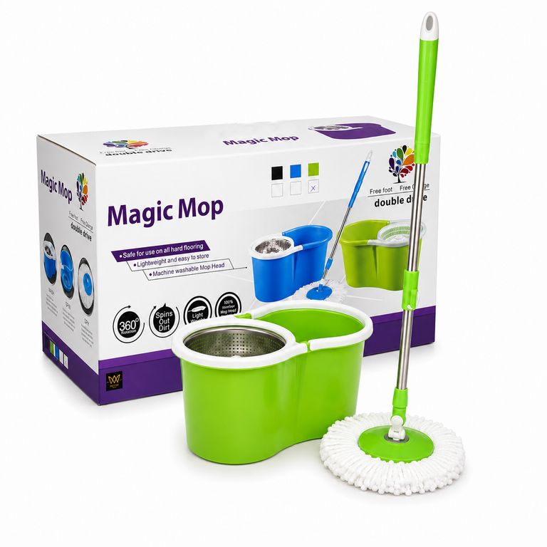 Trapeador Con Escurridor Giratorio Automático Verde