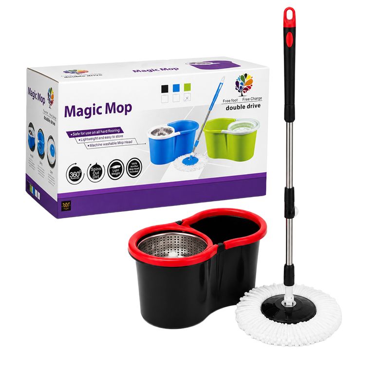 Trapeador Con Escurridor Giratorio Automático Negro