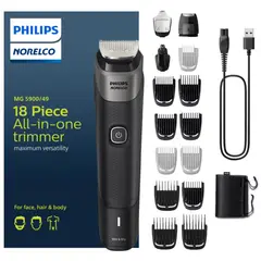 PHILIPS - Recortadora Philips Norelco Multigroom 5000 MG5900/49 18 en 1 para Rostro, Cabello y Cuerpo