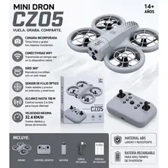 OEM - Mini Dron RC CZ05 Gris – Cámara Integrada | WiFi | Giro 360° | Control Remoto | Flujo Óptico