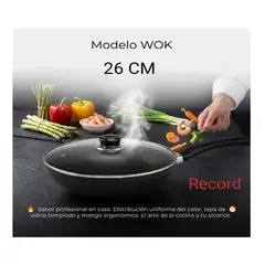RECORD - Sarten  Antiadherente WOK  C/ tapa de vidrio 26 cm RECORD