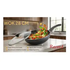 RECORD - Sarten Antiadherente WOK C/ tapa de vidrio 28 cm RECORD