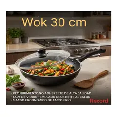 RECORD - Sarten Antiadherente WOK C/ tapa de vidrio 30 cm RECORD