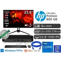 HP - CPU Mini Hp 400 G6 Ci7 10700T 8GB RAM 512GB SSD Reacondicionada + Monitor Nuevo 23.8.