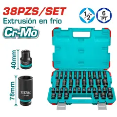 Total Tools - DADOS DE IMPACTO 38PCS  ½ 10-32MM 40MM/78MM CR-MO INDUSTRIAL TOTAL – THKISD12388L