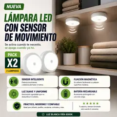 GENERICO - Pack x2 Lámparas LED Recargables Con Sensor de Movimiento - Luz Día 4000k