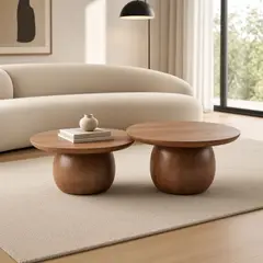 TU MESITA - Set De Mesas De Centro 2 Piezas TU MESITA Módena Diseño Orgánico Nogal