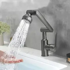 GENERICO - Grifo Articulado 360° Multimodo Giro Total Acero Gris para Cocina y Baño