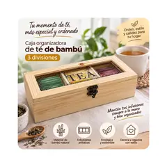 GENERICO - CAJA ORGANIZADORA DE TE BOX TEA PORTA FILTRANTES DE MADERA 3 COMPARTIMIENTOS
