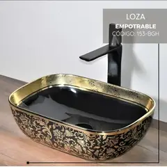 FRATELLI - LAVAMANOS DE LOZA RECTANGULAR NEGRO Y DORADO 153-BGH