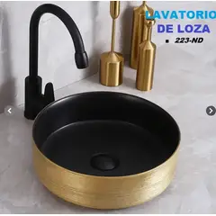 FRATELLI - LAVAMANOS DE LOZA CIRCULAR NEGRO CON DORADO 223