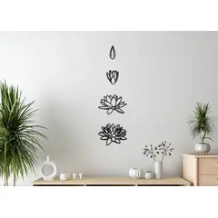 GENERICO - Cuadro decortativo flor de loto 4 piezas en color negro