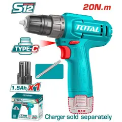 TOTAL - Taladro atornillador inalámbrico 12V 20Nm, modelo TDLI12456 de TOTAL