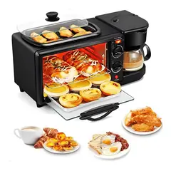 EVERSO - Máquina para Desayuno 3 en 1 Horno Cafetera y Sartén Eléctrica Negro