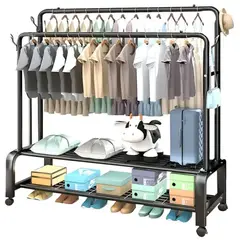 GENERICO - Estante Colgador Organizador Ropa Perchero Con Ruedas Negro 70kg