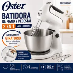 OSTER - Batidora Oster FPSTHS3612 Mano y Pedestal 250W 6 Velocidades Tazón Acero Inoxidable 3.7L
