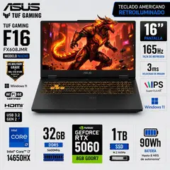 ASUS - Laptop Asus TUF Gaming F16 Intel Core i7 14650HX 32GB RAM 1TB SSD RTX 5060-8GB 16"  WUXGA FX608JMR-F16I75060