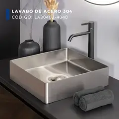 FRATELLI - Lavabo Cuadrado de Acero Inoxidable Satinado con Desagüe LA30402-4040