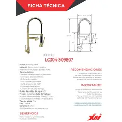 XM - LLAVE DE COCINA AL MUEBLE DORADO 2 SALIDAS LC304-309807