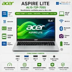 ACER - Laptop ACER ASPIRE LITE AL15-72P-7055 Intel® Core™ i7-13620H 16GB DDR5 512GB SSD 15.6" FHD Windows 1