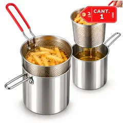 INSPIRA MARKET - Ollita Freidora de Acero Inoxidable 2 Piezas con Malla para Cocina