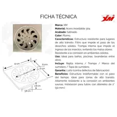 XM - Sumidero 12 x 12 Satinado Acero inoxidable 304