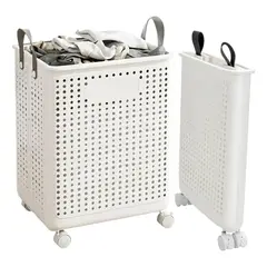 EVERSO - Cesto Plegable De Ropa Sucia Con Asas Y Ruedas Plástico L
