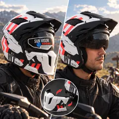 MT HELMETS - Casco Moto MT Streetfighter Skull A0 Blanco Rojo con Visor Solar Mentonera Removible ECE R22.05 Talla L