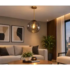 CEMLIGHTING - LAMPARA COLGANTE DE VIDRIO PEDREGAL  HUMO 20CM