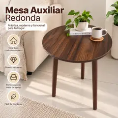 GENERICO - Mesa Auxiliar Redonda de Madera para Sala – Estilo Nórdico