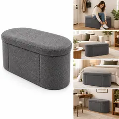 EVERSO - Banco Otomano Puff con Almacenamiento   75x38x38 cm Gris