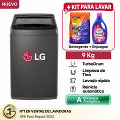 LG - Lavadora LG Carga Superior 9 kg WT9BVTB Negro Claro + KIT PARA LAVAR