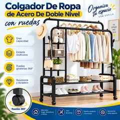 GENERICO - Organizador De Ropa Perchero Multinivel Con Ruedas De Acero - Negro